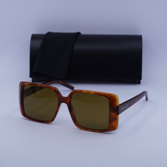 Saint Laurent SL451 005 Sunglasses Light Havana Square Frame, Brown Lenses - Picture 11 of 11